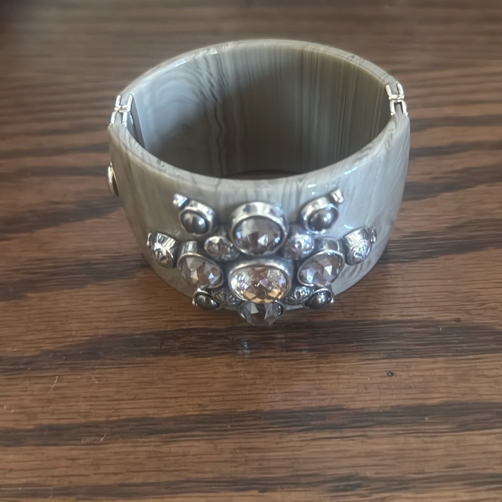 Brighton Beige Resin Bangle with Crystal Medallion